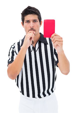 Serious referee showing red card on white background Stock Photo - Budget Royalty-Free & Subscription, Code: 400-07721656