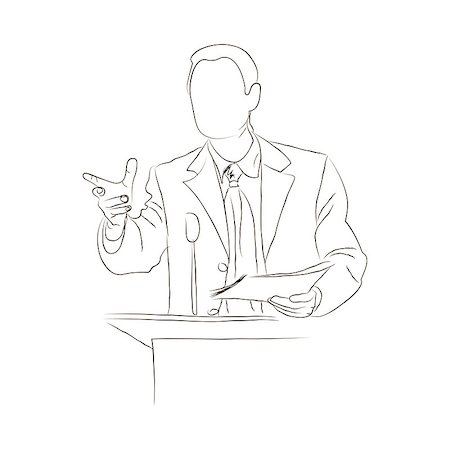 spokesman - Sketch doodle orator stands behind a podium Stock Photo - Budget Royalty-Free & Subscription, Code: 400-07745281