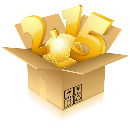 New Year 2015 numbers in Cardboard Box, icon isolated on white, vector illustration Stock Photo - Budget Royalty-Free & Subscription, Code: 400-07745732