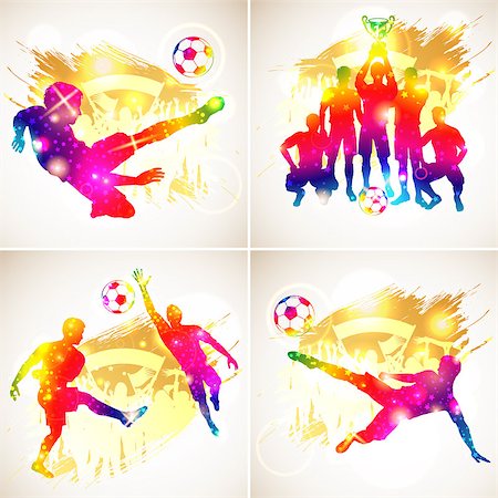 soccer team trophy - Bright Rainbow Silhouette Soccer Players, Goalkeeper, Team Champion with Cup, Fans on grunge background, vector illustration Stock Photo - Budget Royalty-Free & Subscription, Code: 400-07745744