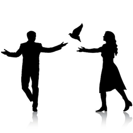 dove in hands - Concept of love or peace. Silhouettes girl and guy released doves into the sky. Vector illustration. Stock Photo - Budget Royalty-Free & Subscription, Code: 400-07745754