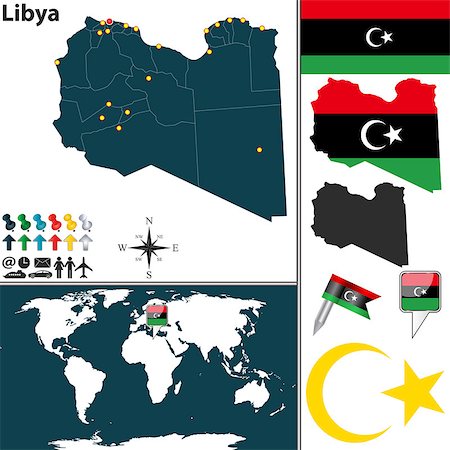 Vector of Libya set with detailed country shape with region borders, flags and icons Stock Photo - Budget Royalty-Free & Subscription, Code: 400-07746574