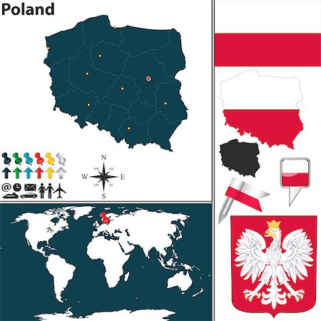 simsearch:400-06886992,k - Vector map of Poland with regions, coat of arms and location on world map Photographie de stock - Aubaine LD & Abonnement, Code: 400-07746589