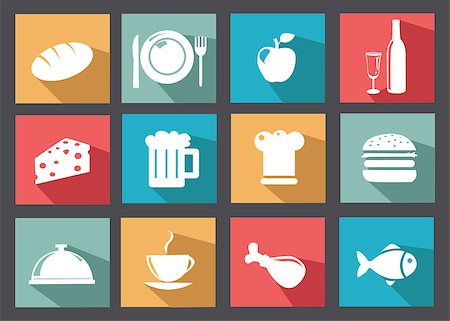 food colorful flat design icons set Stock Photo - Budget Royalty-Free & Subscription, Code: 400-07746696