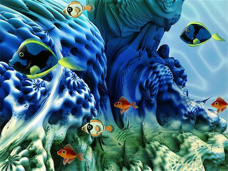 simsearch:400-05666364,k - Underwater scene with coral plants and tropical fishes. Foto de stock - Super Valor sin royalties y Suscripción, Código: 400-07746720