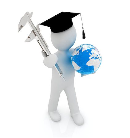 3d man in graduation hat with Earth and vernier caliper on a white background Stockbilder - Microstock & Abonnement, Bildnummer: 400-07746857