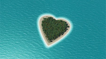 3D render of a heart shaped island in the ocean with palm trees Foto de stock - Super Valor sin royalties y Suscripción, Código: 400-07746911