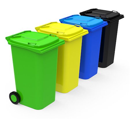 3d generated picture of four garbage cans Stock Photo - Budget Royalty-Free & Subscription, Code: 400-07747252