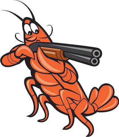 Illustration of a crayfish lobster aiming pointing shooting shotgun on isolated white background done in cartoon style. Stock Photo - Budget Royalty-Free & Subscription, Code: 400-07747635