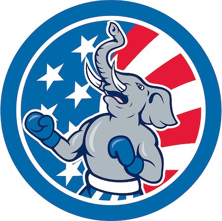 elephant illustration - Illustration of a republican elephant boxer mascot of the republican party with stars and stripes in the background set inside circle done in cartoon style. Stock Photo - Budget Royalty-Free & Subscription, Code: 400-07747647