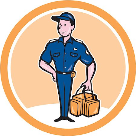 Illustration of an paramedic emergency worker in uniform standing holding bag set inside circle on isolated background done in cartoon style. Stock Photo - Budget Royalty-Free & Subscription, Code: 400-07747664