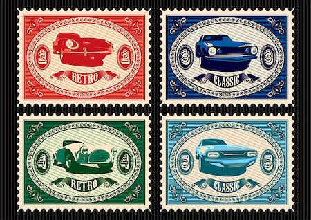 set of vector postage stamps with cars Foto de stock - Super Valor sin royalties y Suscripción, Código: 400-07748554