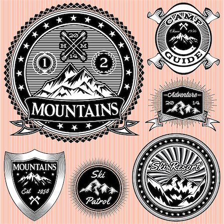 set of vector monochromatic emblems  with mountains Stock Photo - Budget Royalty-Free & Subscription, Code: 400-07748551