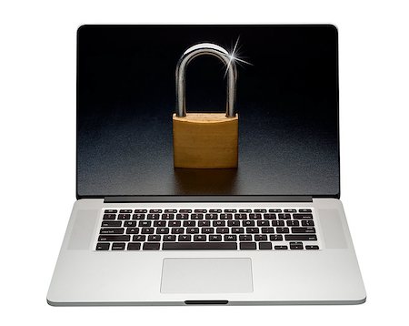 simsearch:400-08729802,k - Internet security lock at the laptop computer monitor, isolated on white background Stock Photo - Budget Royalty-Free & Subscription, Code: 400-07748599