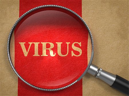 Virus through Magnifying Glass on Old Paper with Red Vertical Line. Stock Photo - Budget Royalty-Free & Subscription, Code: 400-07748651