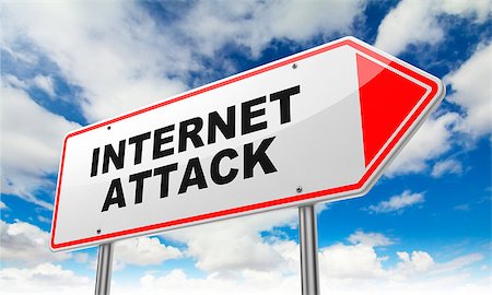 simsearch:400-08250503,k - Internet Attack - Inscription on Red Road Sign on Sky Background. Photographie de stock - Aubaine LD & Abonnement, Code: 400-07748664