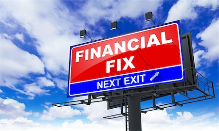 simsearch:400-09011393,k - Financial Fix - Red Billboard on Sky Background. Business Concept. Photographie de stock - Aubaine LD & Abonnement, Code: 400-07748674