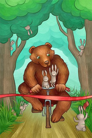 funny bikers pictures - brown bear is racing on the bicycle in the forest Stock Photo - Budget Royalty-Free & Subscription, Code: 400-07749147