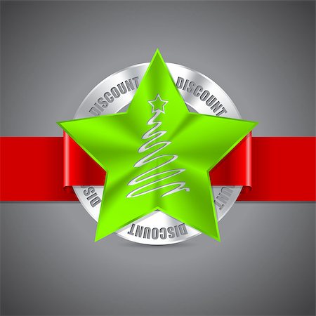 Christmas discount badge design with christmas tree and red ribbon Stockbilder - Microstock & Abonnement, Bildnummer: 400-07749239