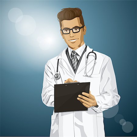 simsearch:400-07216659,k - Vector hipster doctor man writing something with marker on clipboard Photographie de stock - Aubaine LD & Abonnement, Code: 400-07749304