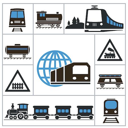 silhouette railway station - Railway. Set icons Stock Photo - Budget Royalty-Free & Subscription, Code: 400-07749507