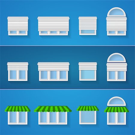 Set of different kind of windows on blue. Stock Photo - Budget Royalty-Free & Subscription, Code: 400-07749526