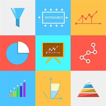 Set of vector colored square flat icons with symbols of process of outsourced. Stock Photo - Budget Royalty-Free & Subscription, Code: 400-07749538