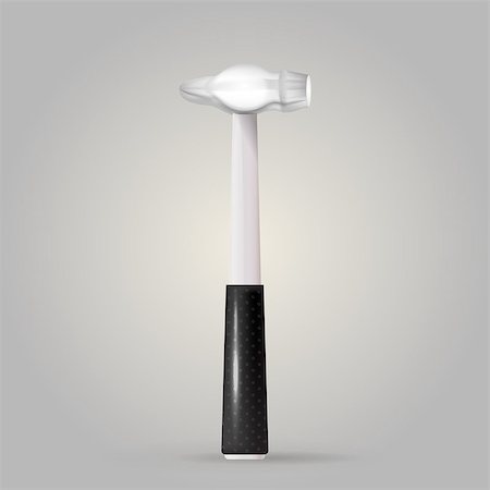 simsearch:400-08734195,k - White steel hammer with black rubber handle. Isolated vector illustration on gray. Foto de stock - Royalty-Free Super Valor e Assinatura, Número: 400-07749581