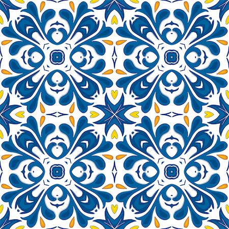 Seamless pattern illustration in traditional style - like Portuguese tiles Stock Photo - Budget Royalty-Free & Subscription, Code: 400-07749817