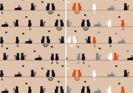 cats sitting and watching birds, seamless pattern, vector set Stock Photo - Budget Royalty-Free & Subscription, Code: 400-07749861