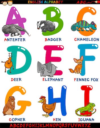 simsearch:400-08793224,k - Cartoon Illustration of Colorful English Alphabet Set with Funny Animals from Letter A to I Photographie de stock - Aubaine LD & Abonnement, Code: 400-07749906