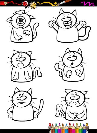 Coloring Book or Page Cartoon Illustration of Black and White Funny Cats Expressing Emotions Set for Children Photographie de stock - Aubaine LD & Abonnement, Code: 400-07749917