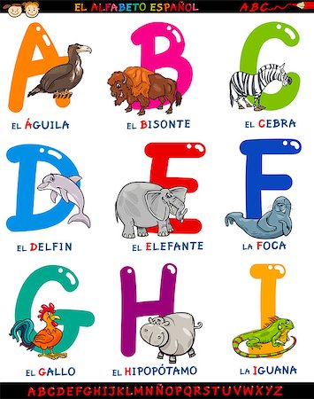 simsearch:400-08492105,k - Cartoon Illustration of Colorful Spanish Alphabet or Alfabeto Espanol Set with Funny Animals from Letter A to I Photographie de stock - Aubaine LD & Abonnement, Code: 400-07749913