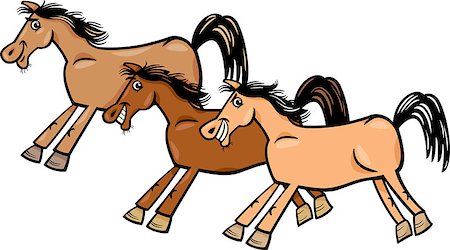 simsearch:400-09050259,k - Cartoon Illustration of Funny Galloping Horses or Mustangs Foto de stock - Royalty-Free Super Valor e Assinatura, Número: 400-07749925