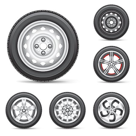 simsearch:614-03420283,k - The car wheels set collection on the white background Stockbilder - Microstock & Abonnement, Bildnummer: 400-07749989