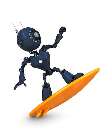 simsearch:400-07902525,k - 3D Render of a Robot surfer Foto de stock - Super Valor sin royalties y Suscripción, Código: 400-07754237