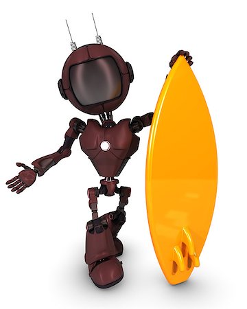 simsearch:400-07902525,k - 3D Render of a Robot surfer Stock Photo - Budget Royalty-Free & Subscription, Code: 400-07754241