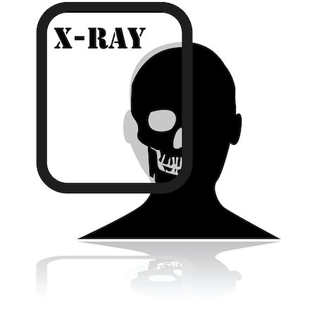 Icon showing a person's head with an X-ray plate in front of it displaying a skull Stock Photo - Budget Royalty-Free & Subscription, Code: 400-07754379