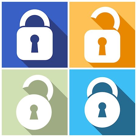 simsearch:400-04359676,k - Four vector open and closed locks flat design Stock Photo - Budget Royalty-Free & Subscription, Code: 400-07754400