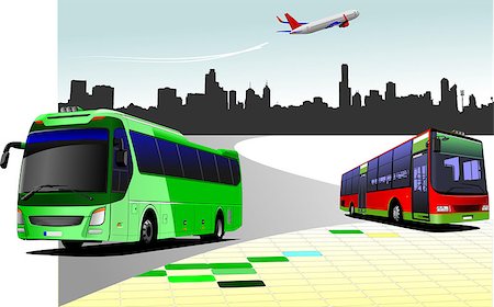 simsearch:400-04898575,k - City panorama with two buses and plane images. Coach. Vector illustration Stock Photo - Budget Royalty-Free & Subscription, Code: 400-07754447