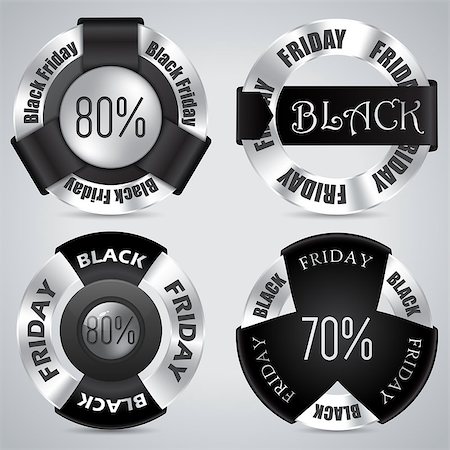 Black friday badge set of 4 with black ribbons and shiny metallic rings Photographie de stock - Aubaine LD & Abonnement, Code: 400-07754471