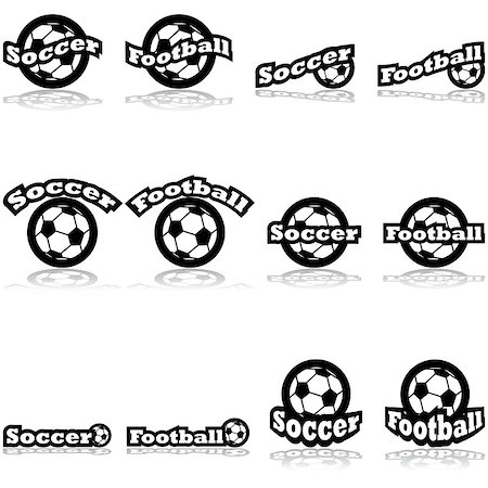 Icon set showing a soccer ball combined with different representations of the word soccer and football Stock Photo - Budget Royalty-Free & Subscription, Code: 400-07754632