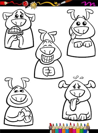 simsearch:400-07758238,k - Coloring Book or Page Cartoon Illustration of Black and White Funny Dogs Expressing Emotions Set for Children Stock Photo - Budget Royalty-Free & Subscription, Code: 400-07754645