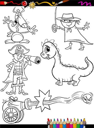 simsearch:400-08160274,k - Coloring Book or Page Cartoon Illustration of Black and White Funny Fantasy Characters Set for Children Foto de stock - Super Valor sin royalties y Suscripción, Código: 400-07754647