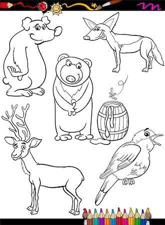 simsearch:400-07758238,k - Coloring Book or Page Cartoon Illustration of Black and White Funny Animals Characters Set for Children Stock Photo - Budget Royalty-Free & Subscription, Code: 400-07754649