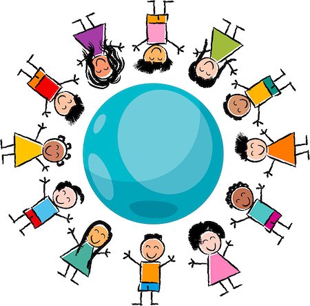 Cartoon Illustration of Happy Multicultural Children around the Globe Stock Photo - Budget Royalty-Free & Subscription, Code: 400-07754643