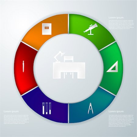 simsearch:400-08816953,k - Round vector infographic with colored parts icons for education Fotografie stock - Microstock e Abbonamento, Codice: 400-07754804