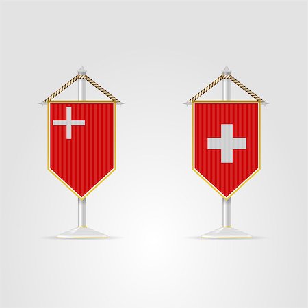 Pennon with the flag of Switzerland and of Schwyz canton. Two isolated vector illustrations on white. Stockbilder - Microstock & Abonnement, Bildnummer: 400-07754802