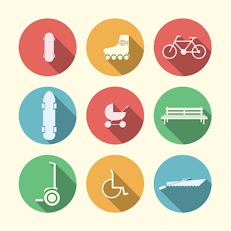 pictogram skate - Active leisure in the park with some bike, longboard and segway and others. Set of circle vector colored icons on white background. Stock Photo - Budget Royalty-Free & Subscription, Code: 400-07754812