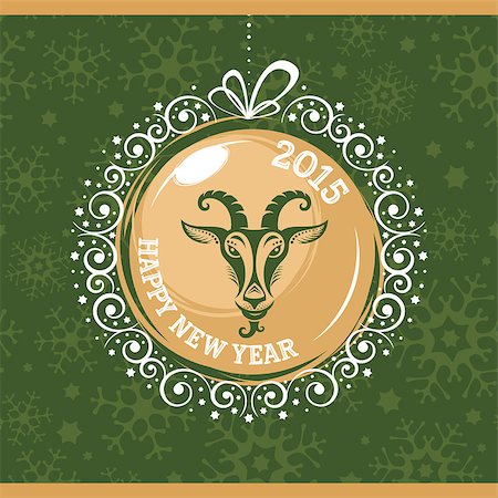 New year greeting card with goat vector illustration Stock Photo - Budget Royalty-Free & Subscription, Code: 400-07754859